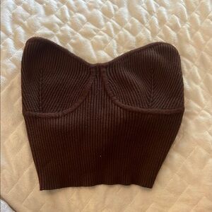 Brown Ribbed Women's Top